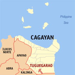 Mapa han Cagayan nga nagpapakita kon hain nahamutang an Syudad han Tuguegarao.
