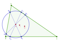 Second Lemoine Circle of triangle ABC. The Lemoine point K, the incenter I, the centroid G and the lines through K antiparrallel to the sides are also shown.