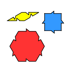 There are 3 Socolar tiles: a 30° rhombus, square, and a regular hexagon with tiling rules defined by the fins.