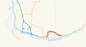 A map of southern Clark and Skamania counties in the U.S. state of Washington showing the former route of SR 140 highlighted in red.