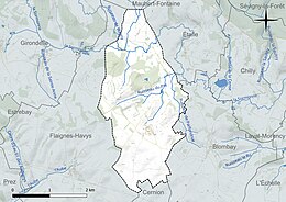 Carte en couleur présentant le réseau hydrographique de la commune