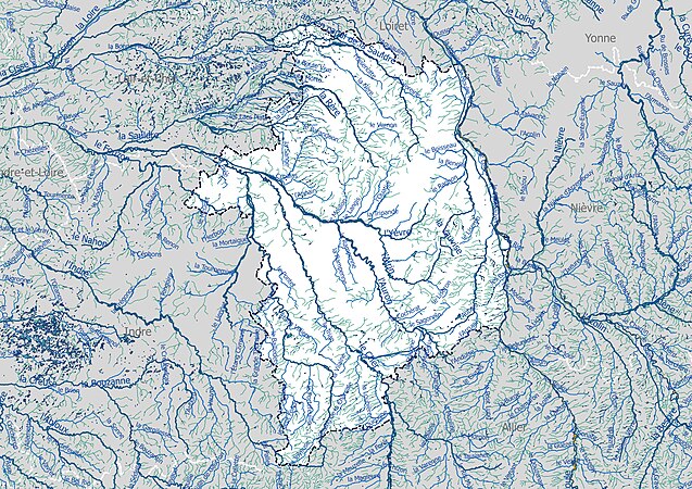 Carte de l'ensemble du réseau hydrographique du Cher.