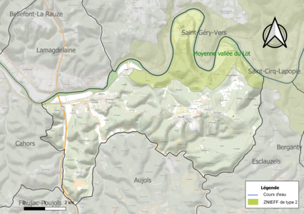 Carte de la ZNIEFF de type 2 sur la commune.