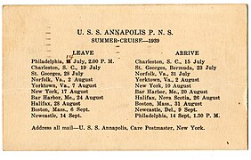 PNS Annapolis Summer cruise itinerary, 1939. Pennsylvania Nautical School Collection, J Henderson Welles Archives and Library, Independence Seaport Museum. Philadelphia, PA