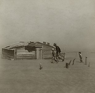 Dust storm in Dust Bowl, by Arthur Rothstein (edited by Mvuijlst)