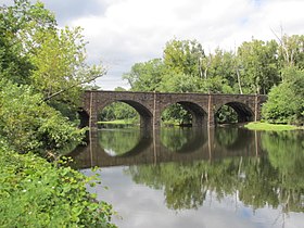 A stone arch bridge built in 1867 which still spans the Farmington River in Windsor, Connecticut.