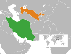 Map indicating locations of Iran and Uzbekistan