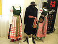 Examples of folk costumes from Lithuania Minor. Dalmonas is shown as a part of woman's costume