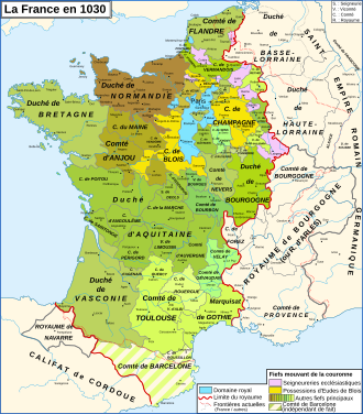 Carte figurant avec différentes teintes de jaune et de vert les nombreux découpages du royaume