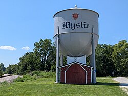 A railroad water tank near the south end of Mystic