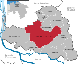 Läget för staden Osterholz-Scharmbeck i Landkreis Osterholz