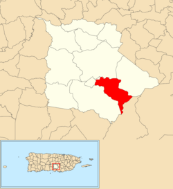 Location of Palmarejo within the municipality of Coamo shown in red