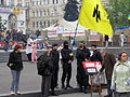 Social-National Assembly (at the time a component of the Right Sector) flying a flag while raising funds during the Euromaidan