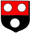 Per fess gules and sable, three plates