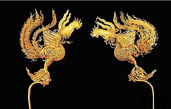 Golden phoenix hairpins from the tomb of Prince Chuang of Liang, Ming dynasty, 15th century