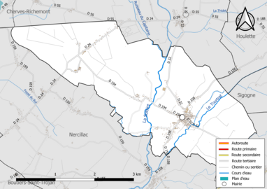 Carte en couleur présentant le réseau hydrographique de la commune