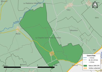 Carte de la zone Natura 2000 de type ZPS localisée sur la commune.