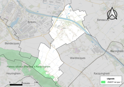 Carte de la ZNIEFF de type 1 sur la commune.