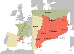 Location of the Catalan Republic. The territory temporary occupied by Spanish armies isn't depicted