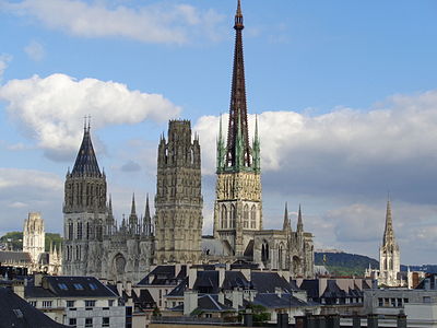 The spire and clochetons, seen from the Rouen Opera