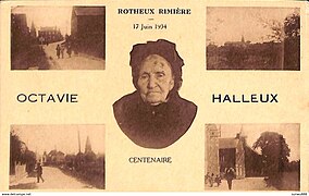 Carte postale publiée à l'occasion du centenaire d'Octavie Halleux, le 17 juin 1934.