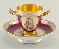 Sèvres cup with "M" monogram, 1798–1802, the saucer inscribed "Nettie a son amie Thim".
