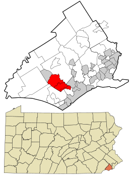 Location in Delaware County and the state of Pennsylvania.