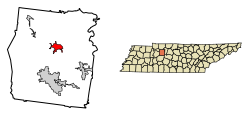 Location of Charlotte in Dickson County, Tennessee.