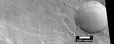 Layers around crater, as seen by HiRISE under HiWish program