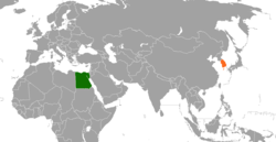 Map indicating locations of Egypt and South Korea