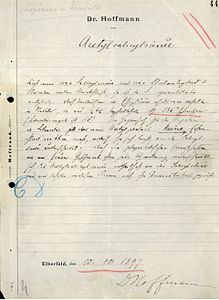 Protocole de laboratoire de Félix Hoffmann du 10 août 1897.