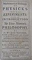 Title page of "Mathematical Elements of Physicks, Prov’d by Experiments"