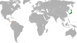JapanとPanamaの位置を示した地図