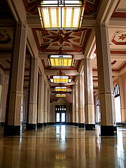 The lobby of the ONG Building is a premier example of the Zigzag style of Art Deco architecture.