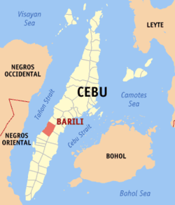 Map of Cebu with Barili highlighted