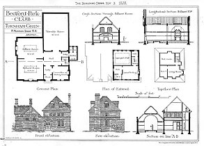 Shaw's 1878 plans for Bedford Park Club, with two billiard rooms