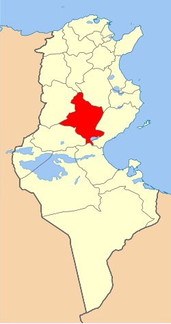 Map of Tunisia with Sidi Bouzid highlighted