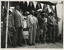 Four kings of Ugandan kingdoms, from left to right: The Omugabe of Ankole, Omukama of Bunyoro, the Kabaka of Buganda, and the Won Nyaci of Lango, at the signing of an agreement in Kabarole, Toro, Uganda, between the British governor, Sir Frederick Crawford and the Omukama of Toro.