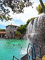 Waterfall and main building