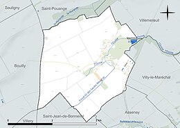 Carte en couleur présentant le réseau hydrographique de la commune