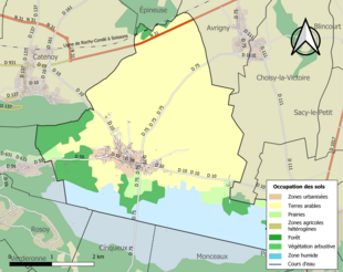 Carte en couleurs présentant l'occupation des sols.