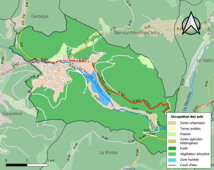 Carte en couleurs présentant l'occupation des sols.