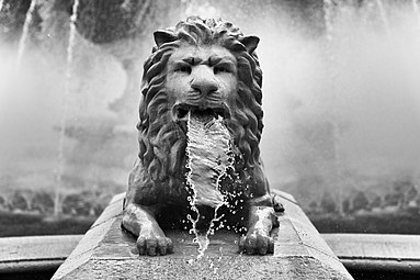 A lion fountain at Plaza Degetau