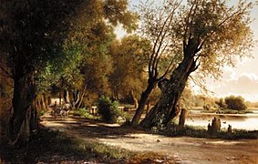 Promenade sur la route du lac, huile sur toile, 67,5 × 104 cm. Collection privée2