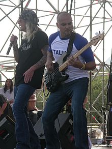 Tony Choy (right) on stage with Atheist in 2006