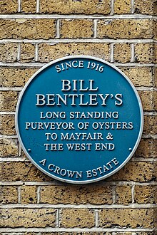 The Bentley's Oyster Bar Blue Plaque, detailing its history