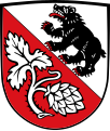 Gemeinde Obersüßbach Schräg geteilt von Silber und Rot, oben ein auswärts schreitender, rot bewehrter schwarzer Bär, unten eine silberne Hopfendolde mit einem Blatt.