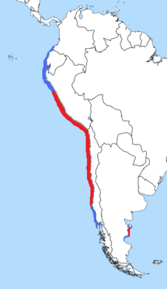 Mapa de distribución del guanay.