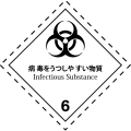 輸送用表示。包装物の表面に貼るべき国連バイオハザード標識。