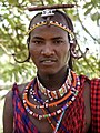 Masai men, Kenya, wear traditional necklaces